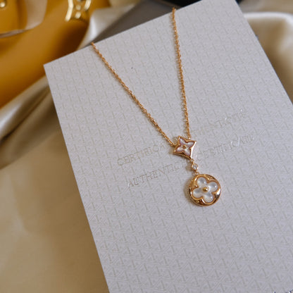 [⭐Mirelle]STAR AND SUN WHITE MOP 2 MOTIF PINK GOLD NECKLACE
