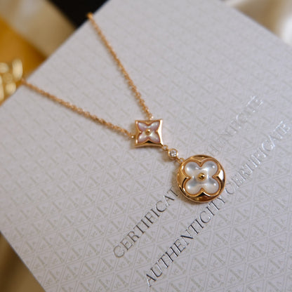 [⭐Mirelle]STAR AND SUN WHITE MOP 2 MOTIF PINK GOLD NECKLACE