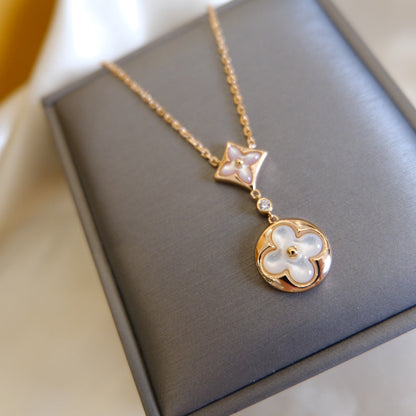 [⭐Mirelle]STAR AND SUN WHITE MOP 2 MOTIF PINK GOLD NECKLACE