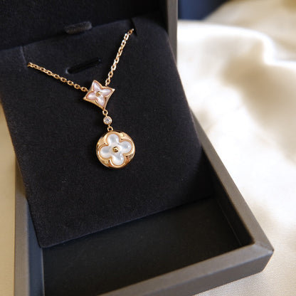 [⭐Mirelle]STAR AND SUN WHITE MOP 2 MOTIF PINK GOLD NECKLACE