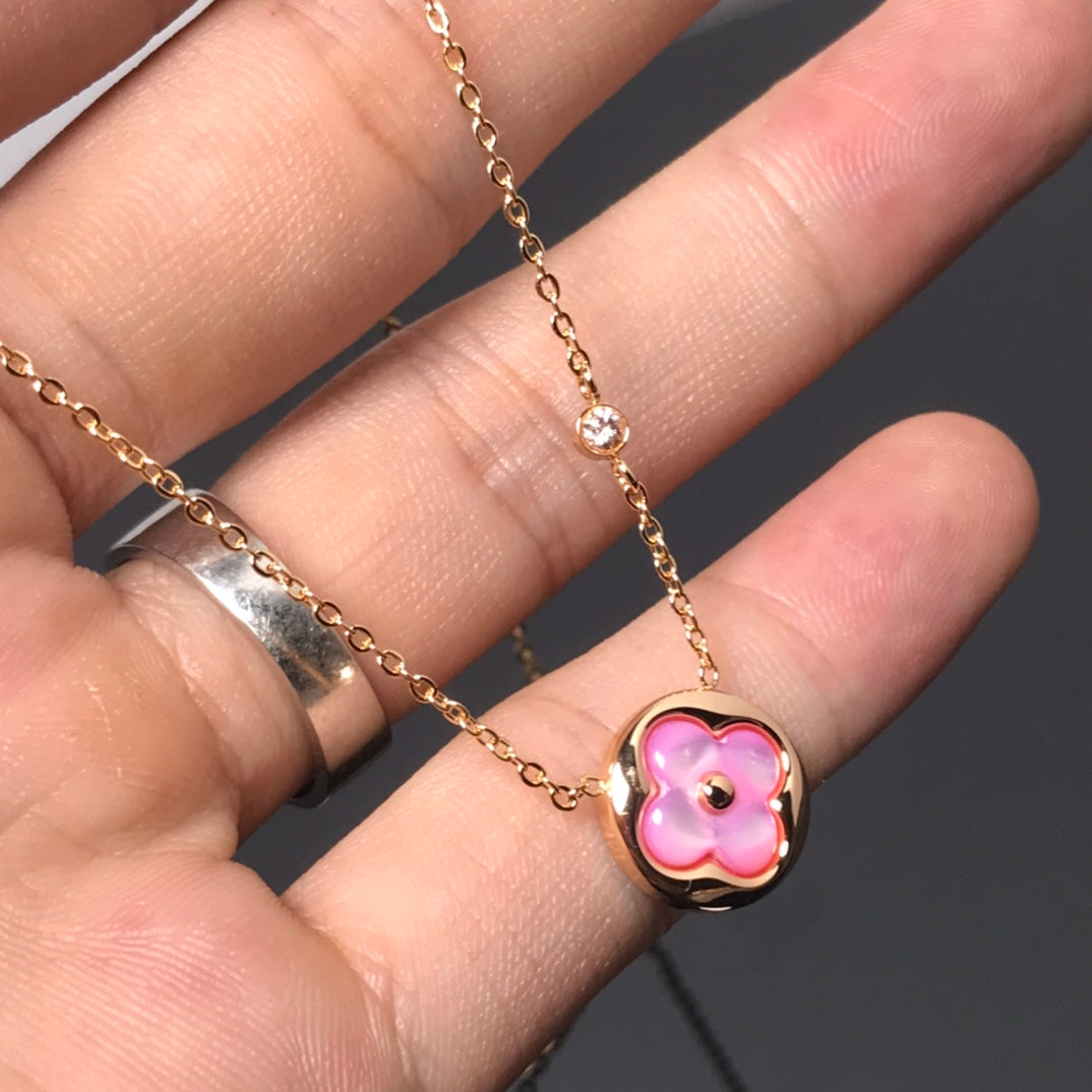 [⭐Mirelle]COLOR BLOSSOM PINK MOP SUN GOLD NECKLACE