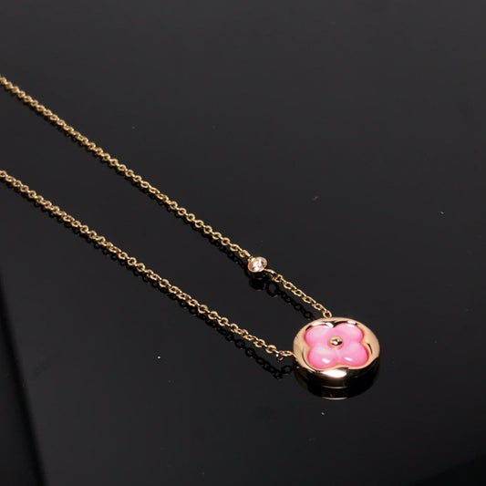 [⭐Mirelle]COLOR BLOSSOM PINK MOP SUN GOLD NECKLACE