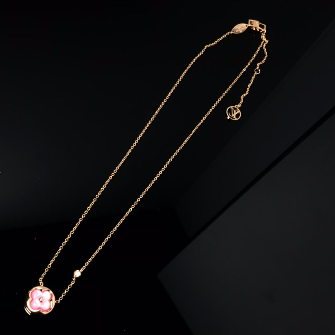 [⭐Mirelle]COLOR BLOSSOM PINK MOP SUN GOLD NECKLACE