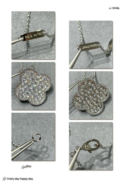 [⭐Mirelle]CLOVER 25MM LARGE PENDANT DIAMOND PAVED SILVER NECKLACE