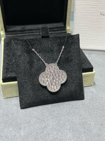 [⭐Mirelle]CLOVER 25MM LARGE PENDANT DIAMOND PAVED SILVER NECKLACE