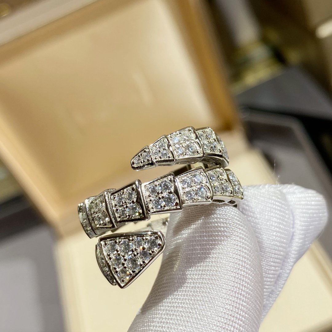 [⭐Mirelle]SERPENTI DOUBLE RING SILVER DIAMOND PAVED