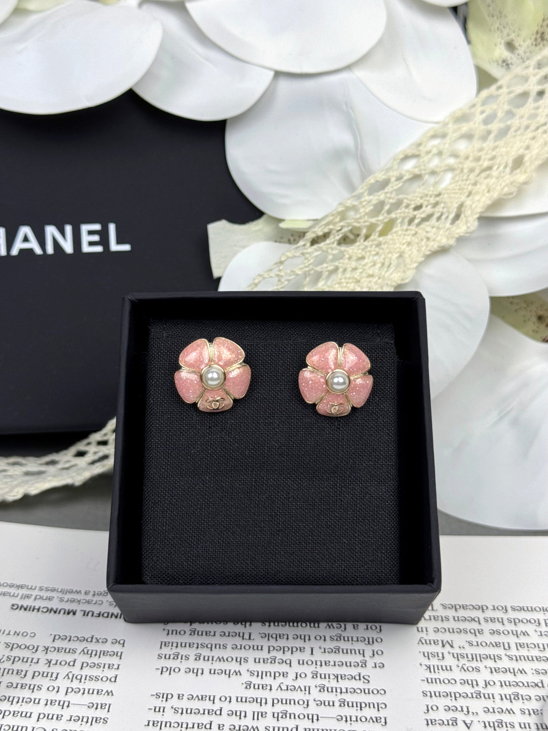 [⭐Mirelle]26C Pink Camellia Pearl Enamel Stud Earrings