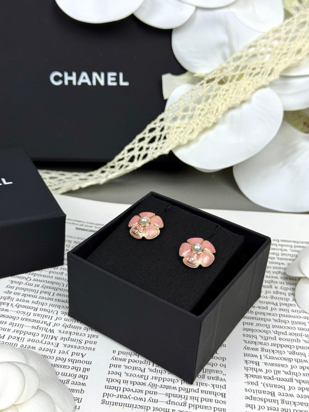 [⭐Mirelle]26C Pink Camellia Pearl Enamel Stud Earrings