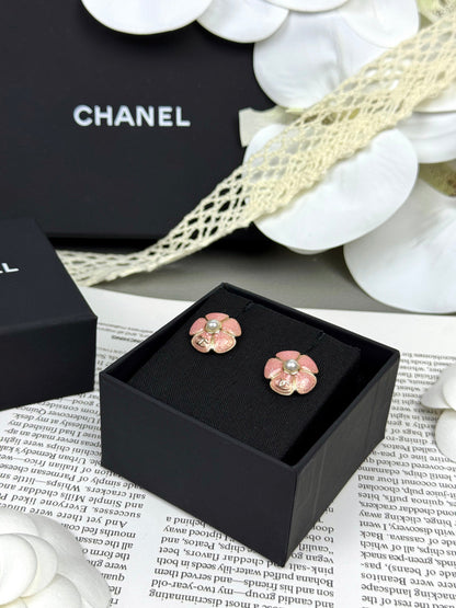 [⭐Mirelle]26C Pink Camellia Pearl Enamel Stud Earrings