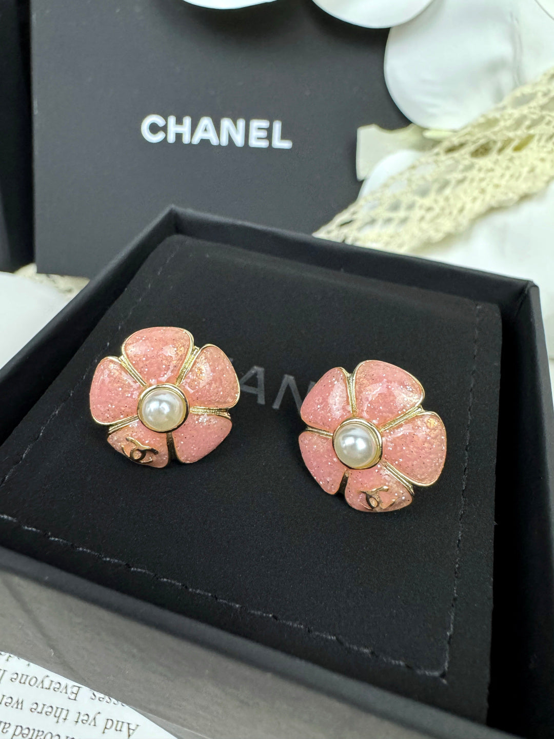 [⭐Mirelle]26C Pink Camellia Pearl Enamel Stud Earrings