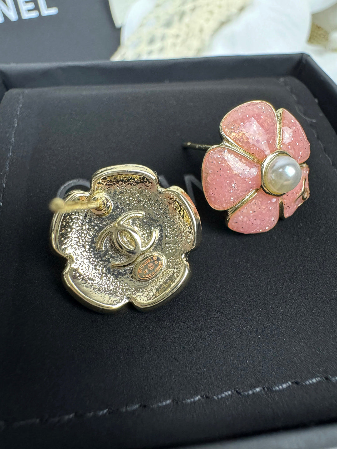 [⭐Mirelle]26C Pink Camellia Pearl Enamel Stud Earrings