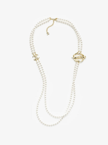 [⭐Mirelle]25K Pencil Double C Double-Layer Pearl Sweater Chain