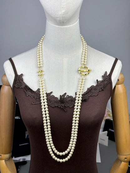 [⭐Mirelle]25K Pencil Double C Double-Layer Pearl Sweater Chain
