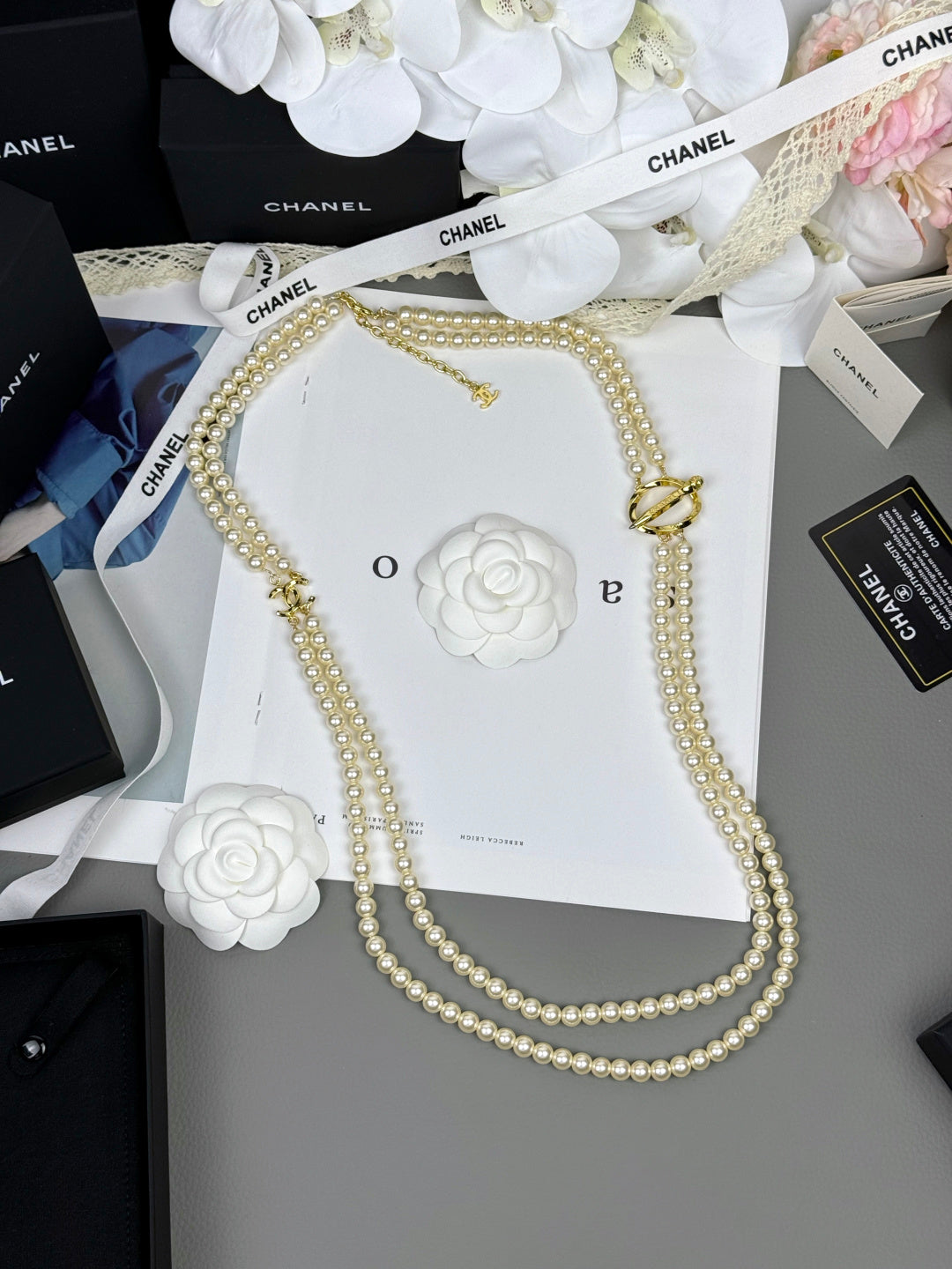 [⭐Mirelle]25K Pencil Double C Double-Layer Pearl Sweater Chain
