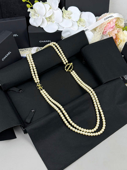 [⭐Mirelle]25K Pencil Double C Double-Layer Pearl Sweater Chain
