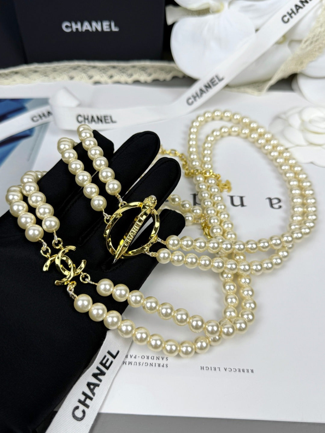 [⭐Mirelle]25K Pencil Double C Double-Layer Pearl Sweater Chain