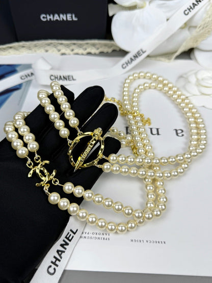 [⭐Mirelle]25K Pencil Double C Double-Layer Pearl Sweater Chain
