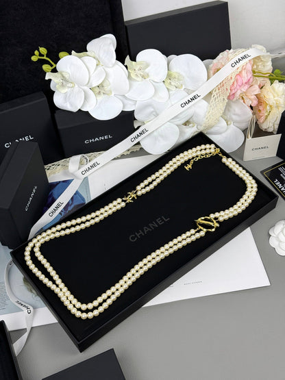 [⭐Mirelle]25K Pencil Double C Double-Layer Pearl Sweater Chain