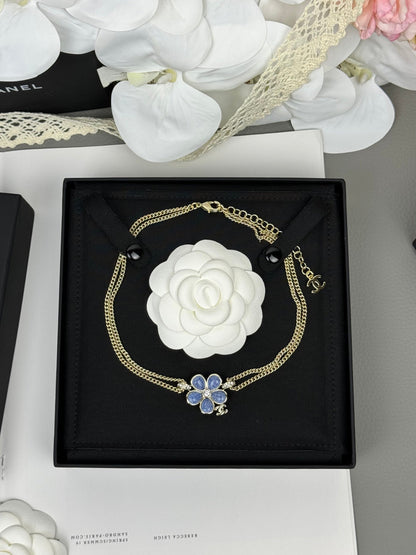 [⭐Mirelle]New Blue Floral Double-Layer Necklace
