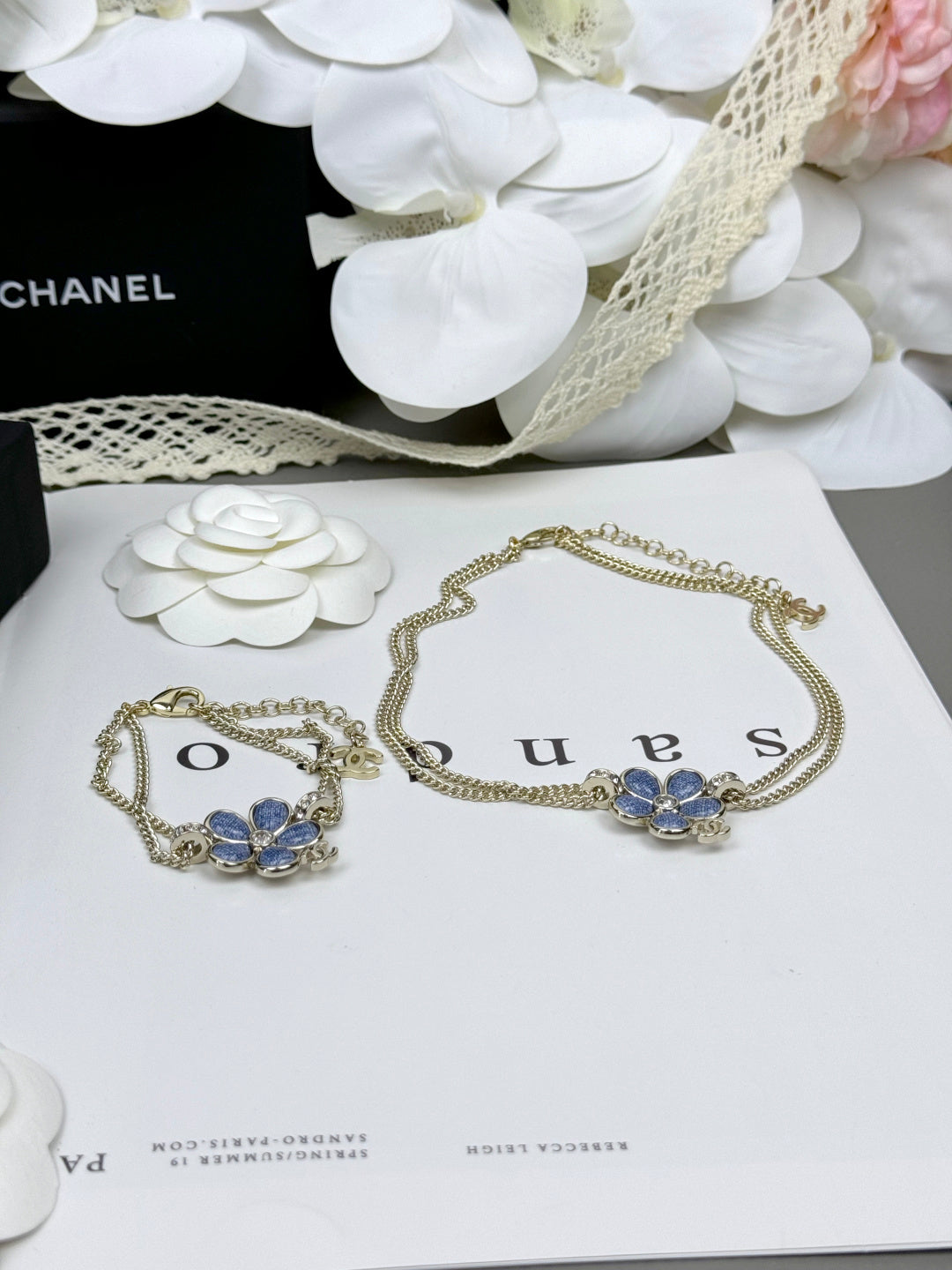 [⭐Mirelle]New Blue Floral Double-Layer Necklace