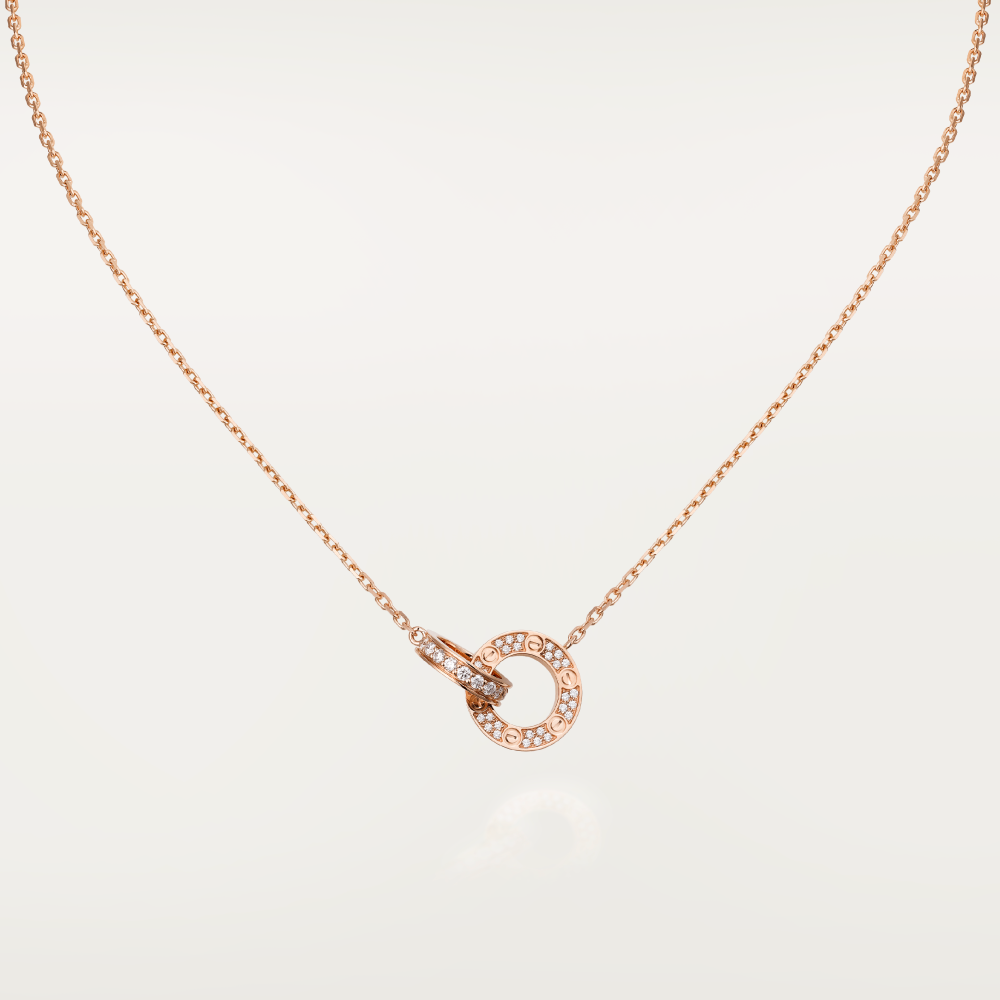 [⭐Mirelle]LOVE 7.6MM NECKLACE ROSE GOLD AND SILVER  FULL DIAMOND