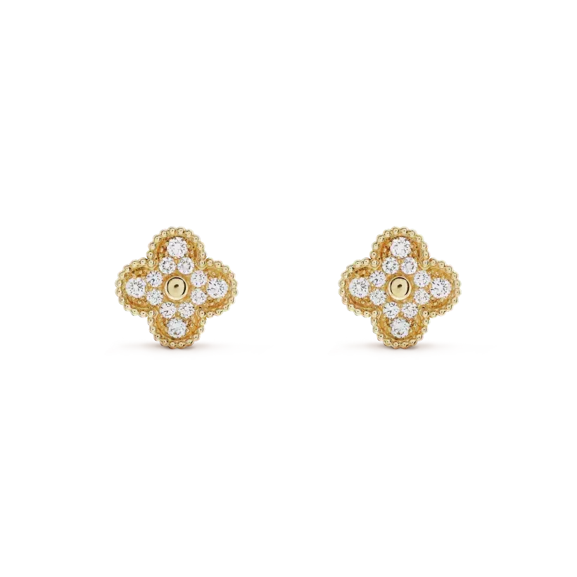 [⭐Mirelle]CLOVER MEDIUM 1 MOTIFS FUll DIAMOND EARRINGS