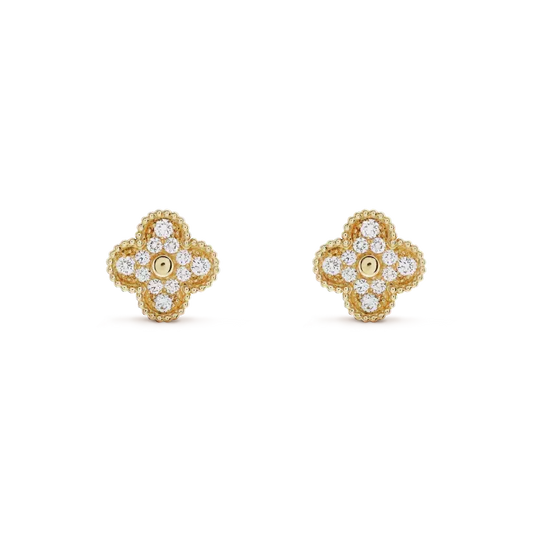 [⭐Mirelle]CLOVER MEDIUM 1 MOTIFS FUll DIAMOND EARRINGS