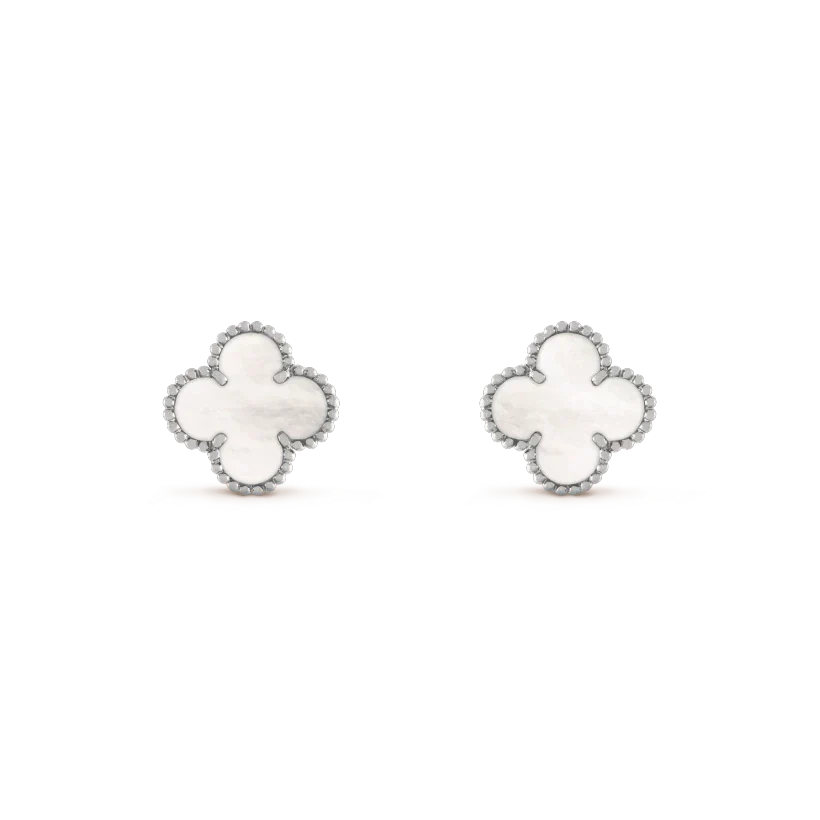 [⭐Mirelle]CLOVER MEDIUM 1 MOTIFS  WHITE MOP EARRINGS SILVER