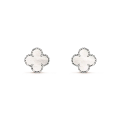 [⭐Mirelle]CLOVER MEDIUM 1 MOTIFS  WHITE MOP EARRINGS SILVER