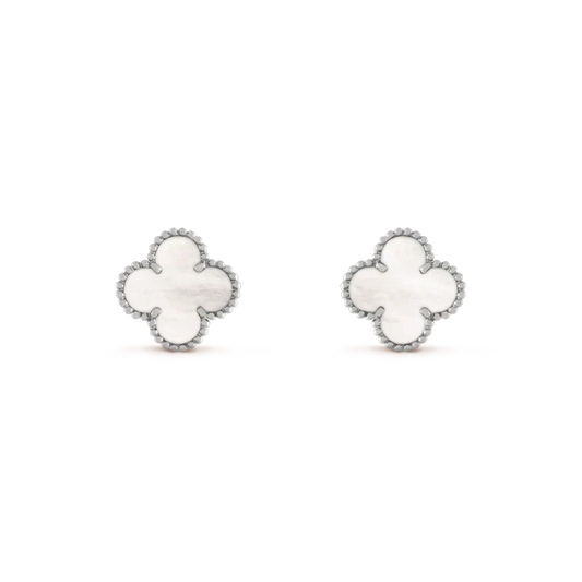 [⭐Mirelle]CLOVER MEDIUM 1 MOTIFS  WHITE MOP EARRINGS SILVER