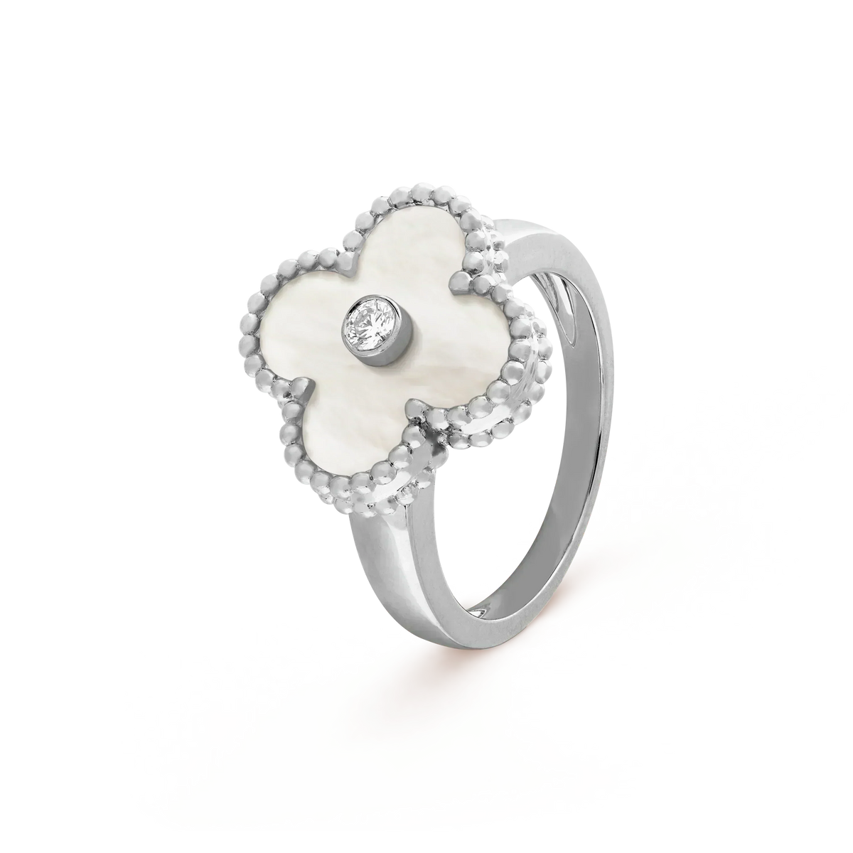 [⭐Mirelle]CLOVER SILVER MOP DIAMOND RING
