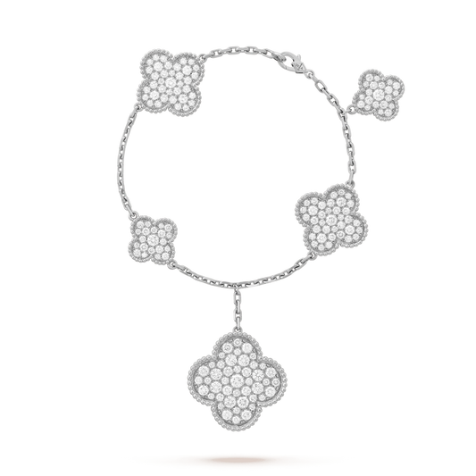 [⭐Mirelle]CLOVER 6 MOTIFS SILVER DIAMOND BRACELET