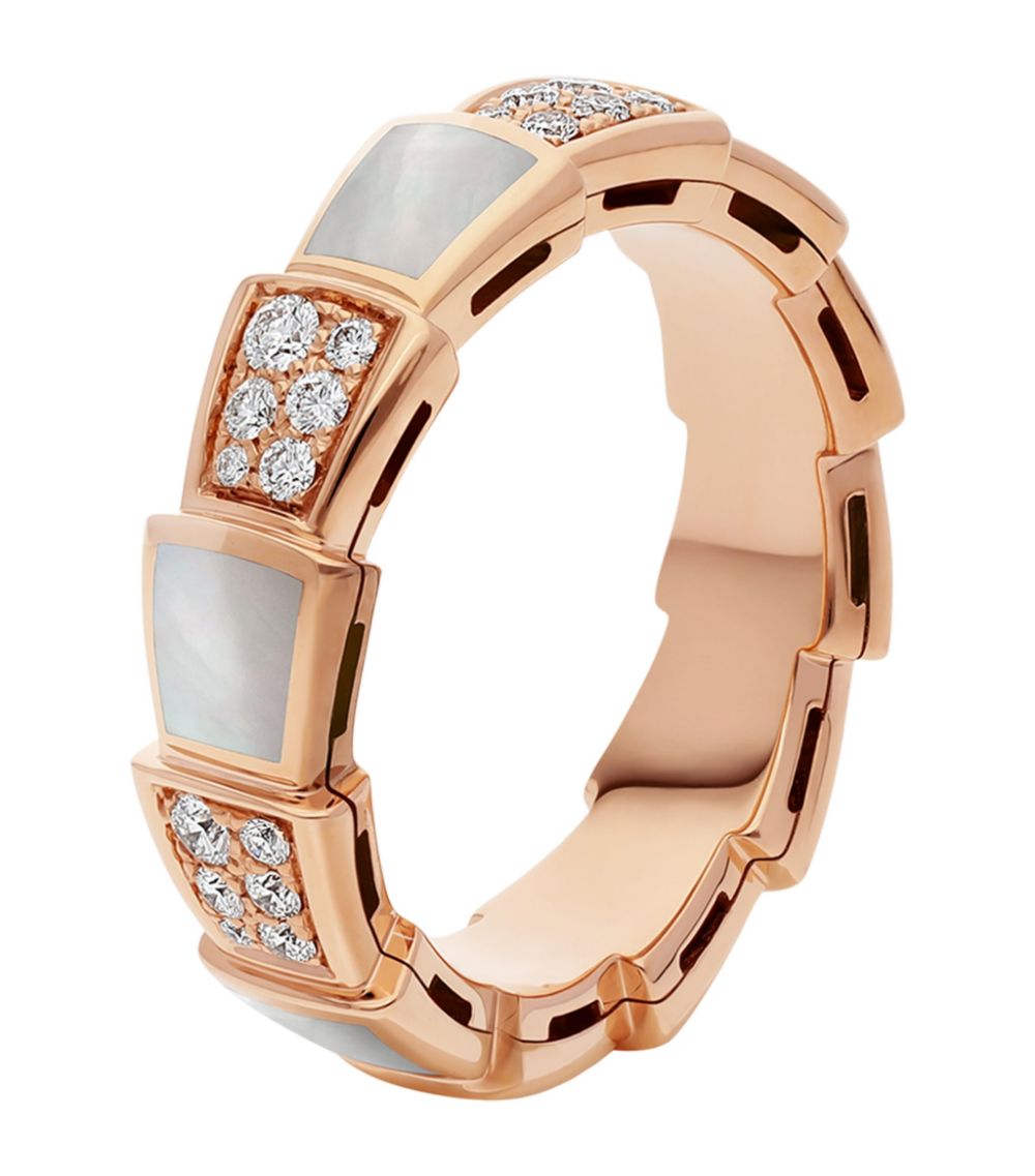 [⭐Mirelle]SERPENTI RING PINK GOLD MOP DIAMOND PAVED 4MM