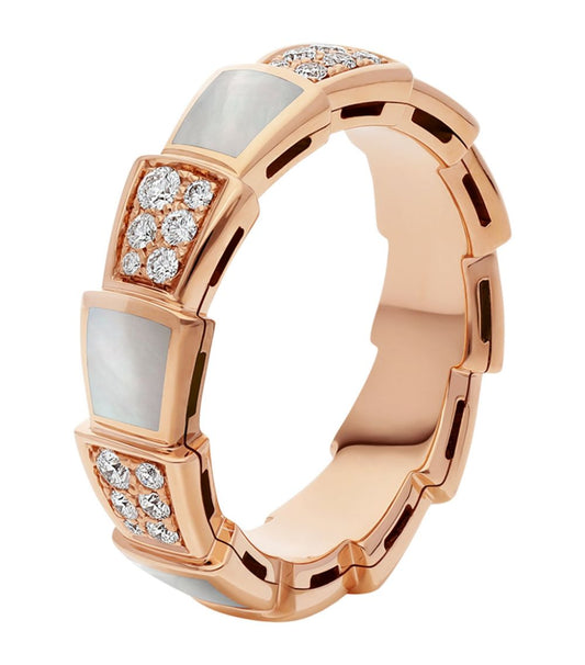 [⭐Mirelle]SERPENTI RING PINK GOLD MOP DIAMOND PAVED 4MM