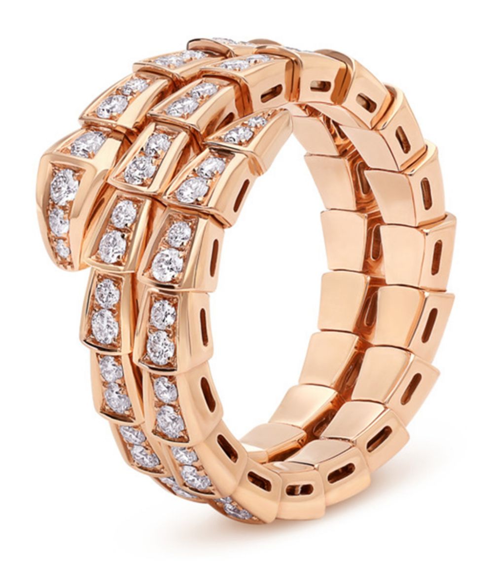 [⭐Mirelle]SERPENTI RING PINK GOLD DIAMOND DOUBLE ROW