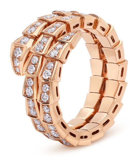 [⭐Mirelle]SERPENTI RING PINK GOLD DIAMOND DOUBLE ROW