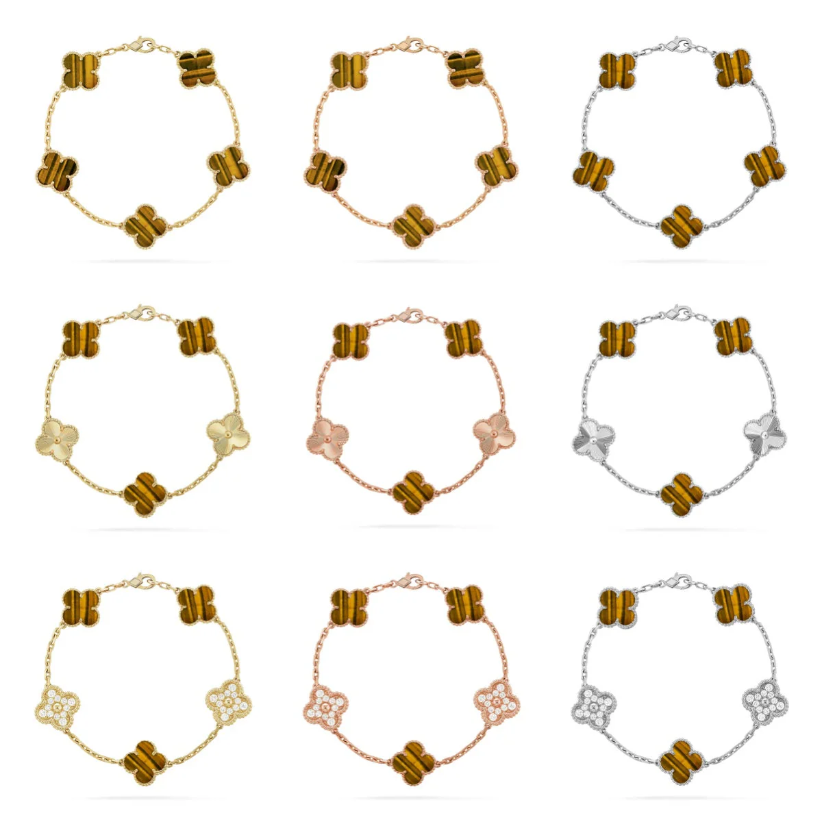 [⭐Mirelle] CLOVER 5 MOTIFS TIGER EYE BRACELET COLLECTION