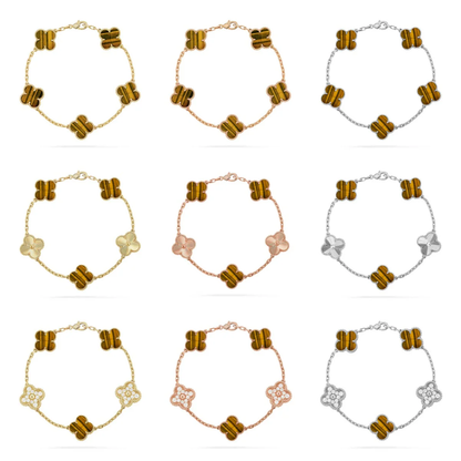 [⭐Mirelle] CLOVER 5 MOTIFS TIGER EYE BRACELET COLLECTION
