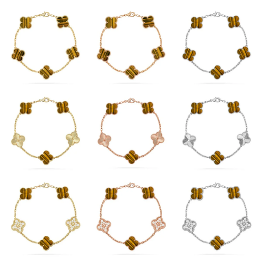 [⭐Mirelle] CLOVER 5 MOTIFS TIGER EYE BRACELET COLLECTION