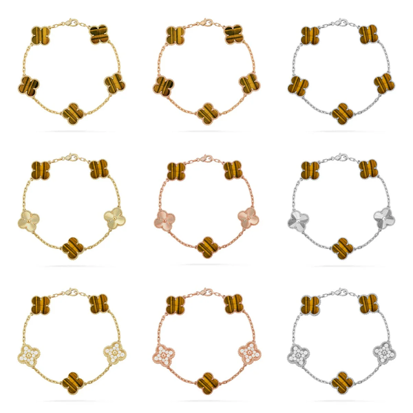 [⭐Mirelle] CLOVER 5 MOTIFS TIGER EYE BRACELET COLLECTION