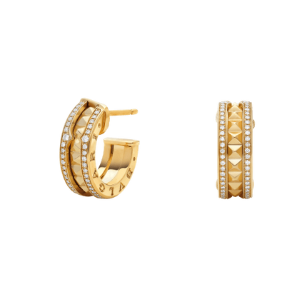 [⭐Mirelle]ZERO 1 ROCK GOLD EARRINGS WITH STUDDED SPIRAL AND PAVED DIAMONDS