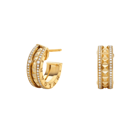 [⭐Mirelle]ZERO 1 ROCK GOLD EARRINGS WITH STUDDED SPIRAL AND PAVED DIAMONDS