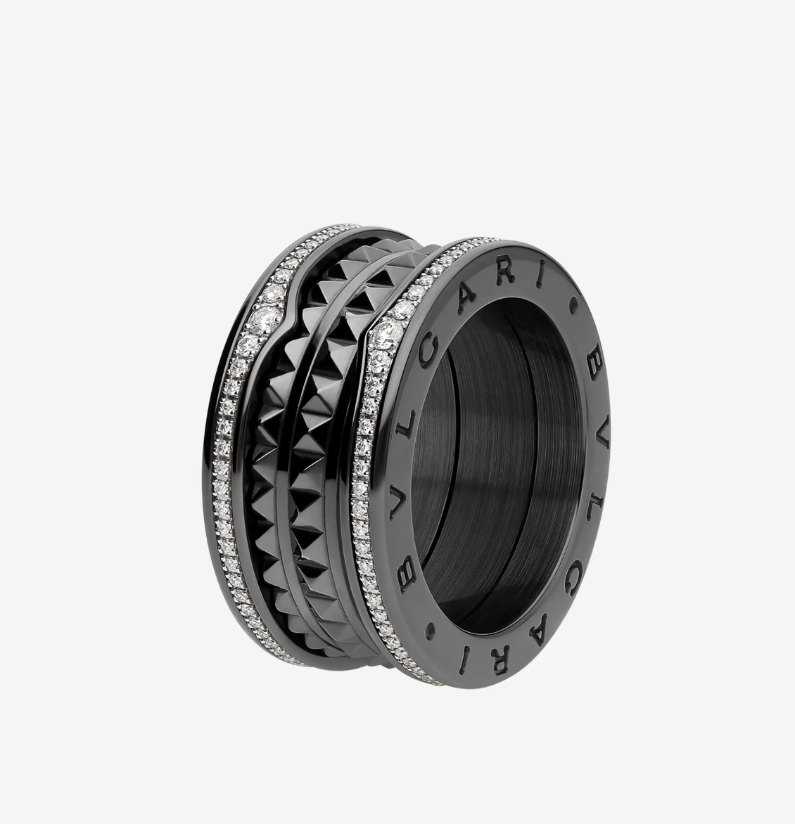 [⭐Mirelle]ZERO 1 ROCK FOUR-BAND BLACK CERAMIC WITH STUDDED SPIRAL AND PAVED DIAMONDS RING
