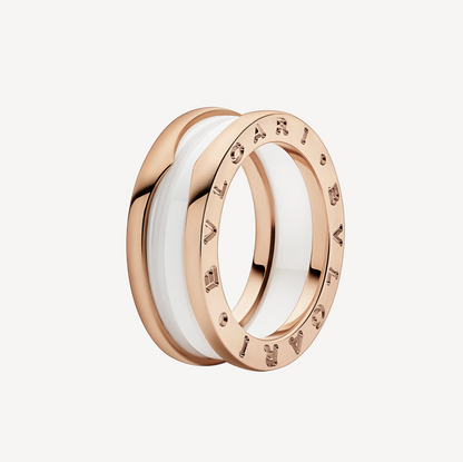 [⭐Mirelle]ZERO 1 TWO-BAND LOOPS AND WHITE CERAMIC SPIRAL PINK GOLD RING