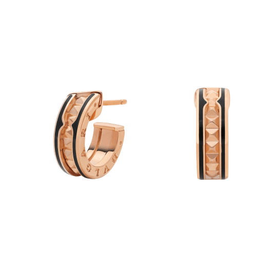 [⭐Mirelle]ZERO 1 ROCK PINK GOLD EARRINGS WITH STUDDED SPIRAL AND BLACK CERAMIC