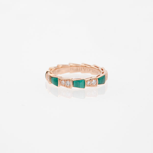 [⭐Mirelle]SERPENTI RING PINK GOLD MALACHITE DIAMOND 3MM