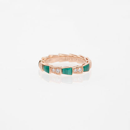 [⭐Mirelle]SERPENTI RING PINK GOLD MALACHITE DIAMOND 3MM