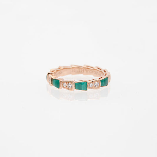 [⭐Mirelle]SERPENTI RING PINK GOLD MALACHITE DIAMOND 3MM
