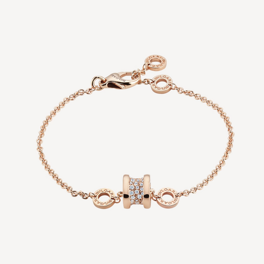 [⭐Mirelle]ZERO 1 SOFT PINK GOLD WITH PAVED DIAMONDS ON THE SPIRAL BRACELET