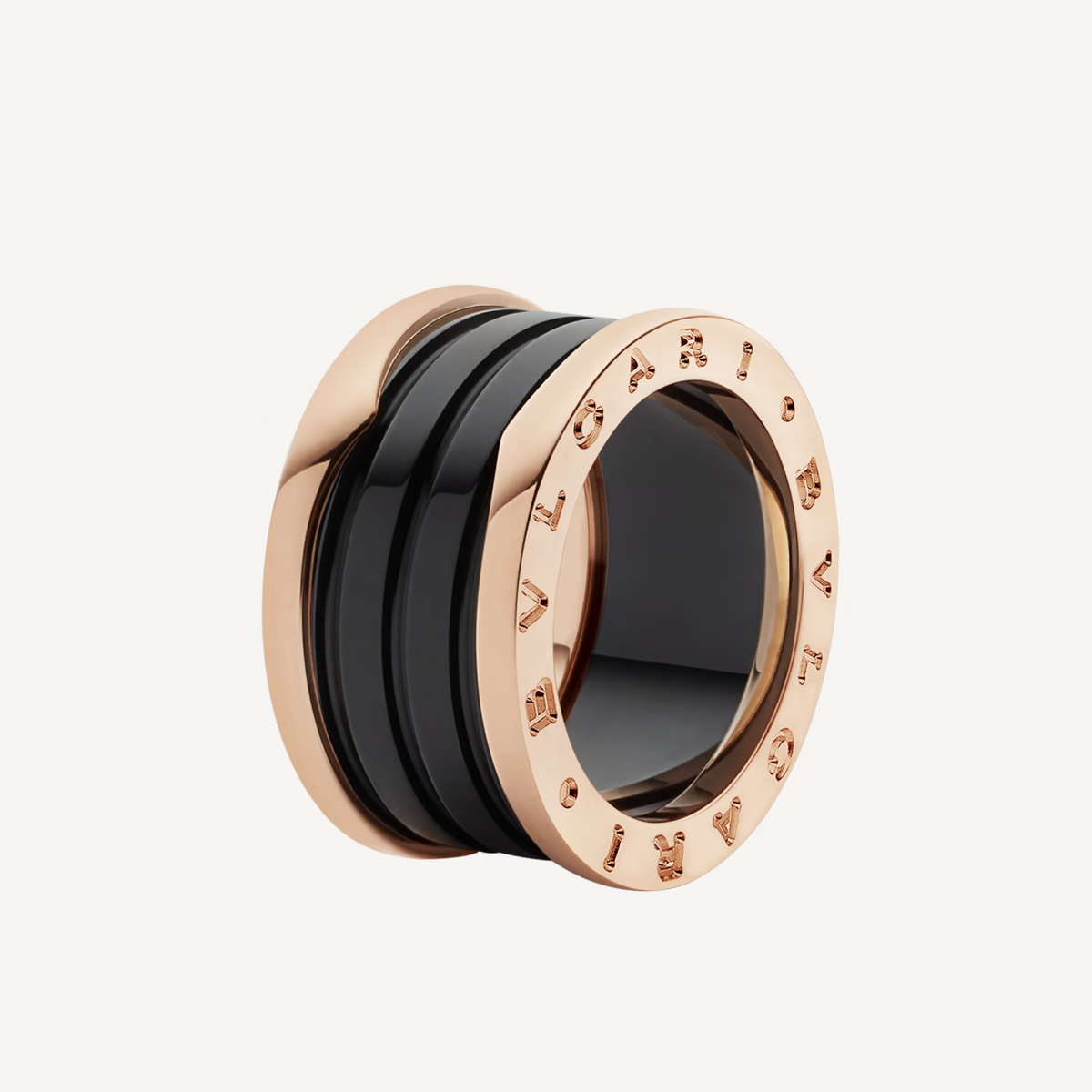 [⭐Mirelle]ZERO 1 FOUR-BAND LOOPS AND BLACK CERAMIC SPIRAL PINK GOLD RING